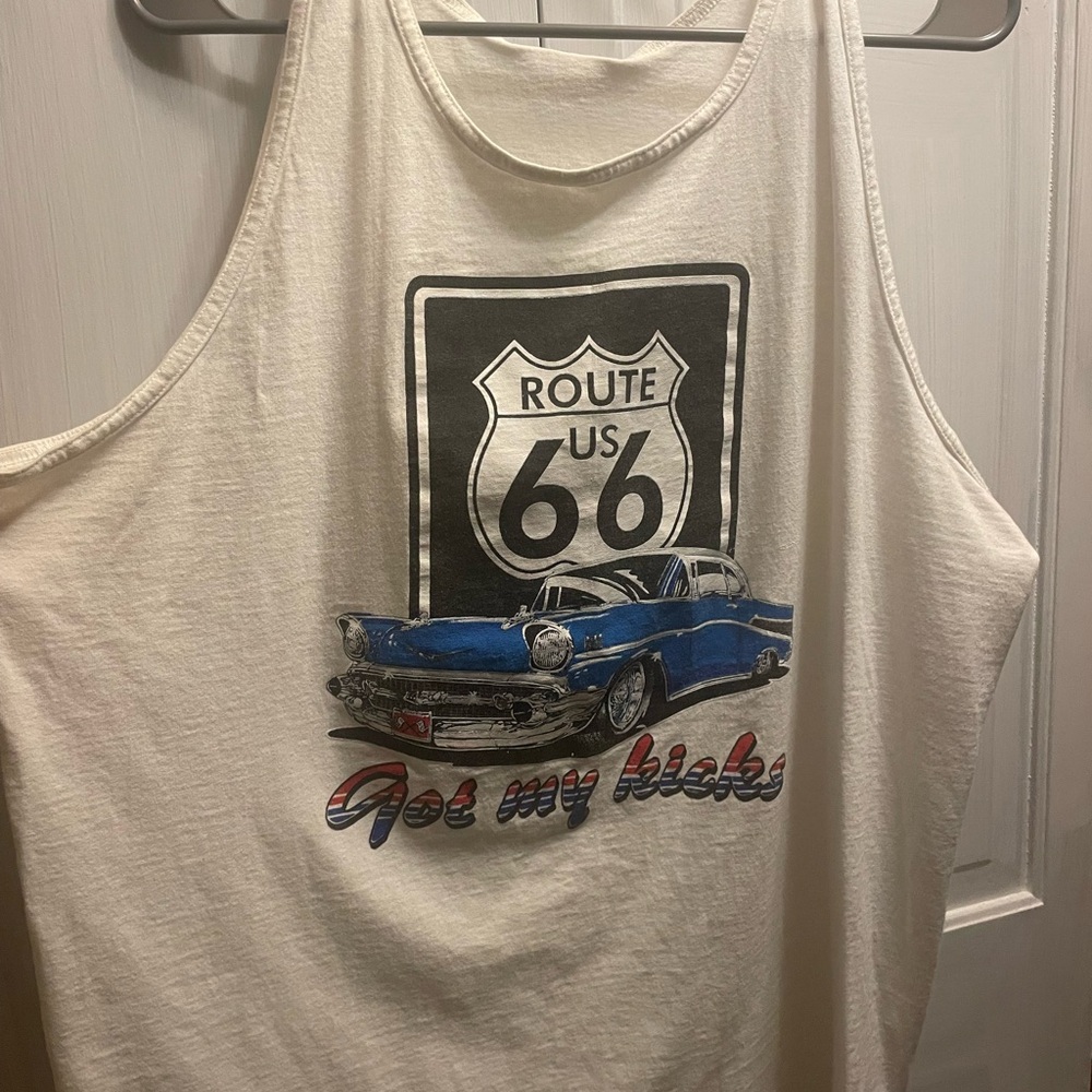 SALE! Vintage Route 66 White Tee with Blue Vintage Car Graphic